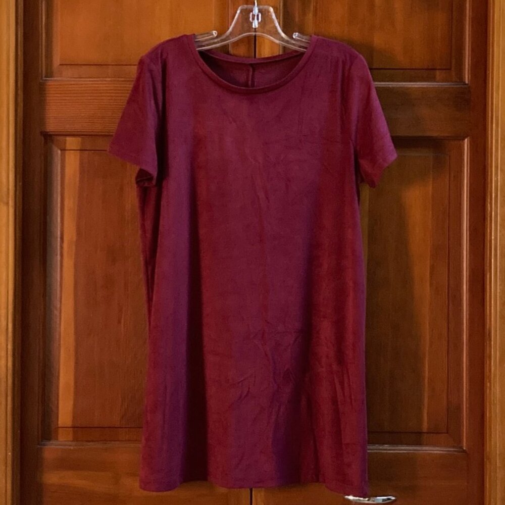 Red Maroon Faux Suede T Shirt Dress Short sleeve - Size XL - Super Comfy